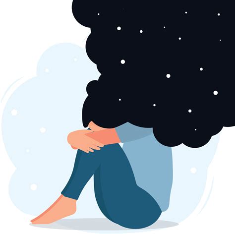 A flat vector cartoon illustration of a woman in a depressed mood ...