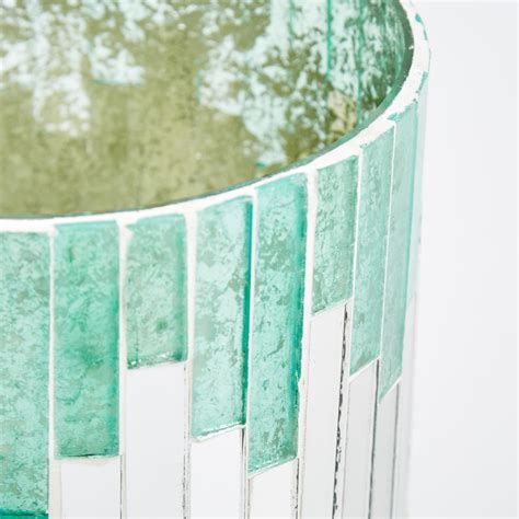 Buy Mabel Stripes Glass Mosaic Hurricane Candle Holder from Home Centre ...