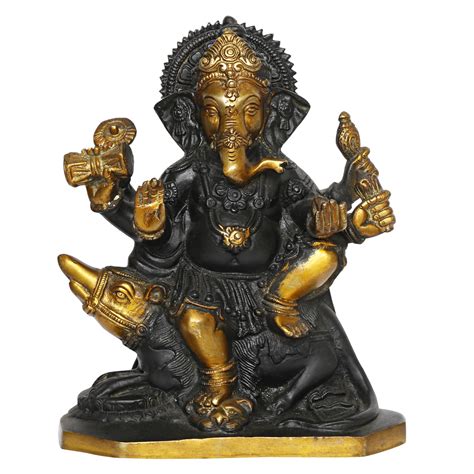 Buy Kartique Brass Ganesha Idol on Mooshak Bronze Color Height 8 Inch ...