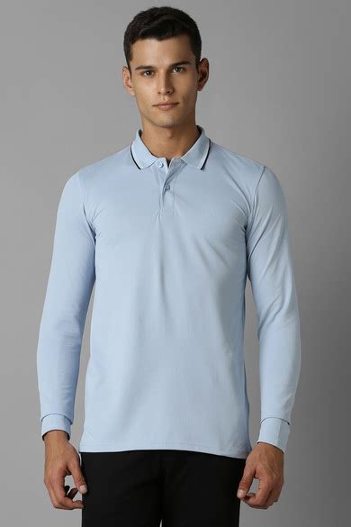 Buy Men Blue Solid Polo Neck T-shirt Online - 39691022 | Louis Philippe