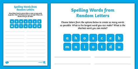 Spelling Words from Random Letters Worksheet (teacher made)