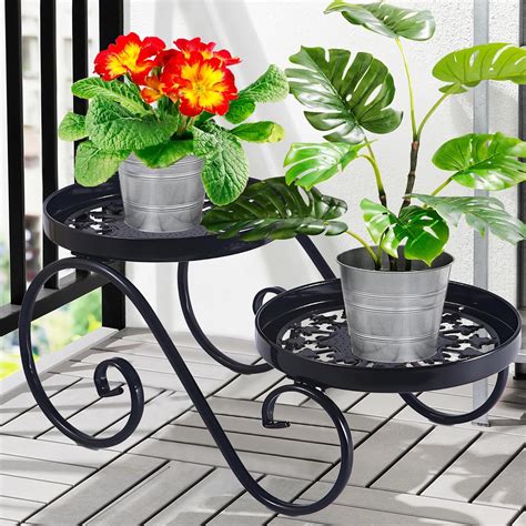 Amazon.com: Santentre 2 Tier Black Plant Stand, Metal Flower Stand ...