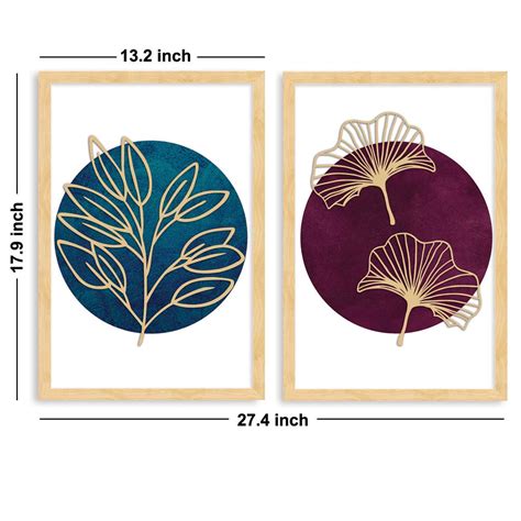 Set of 2 Art Prints for Wall Décor Blue and Violet Boho MDF Embosed 3D ...