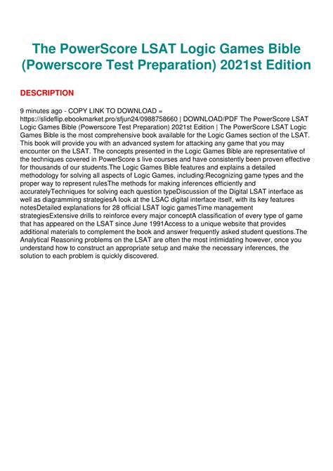 PPT - read the powerscore lsat logic games bible (powerscore test p ...