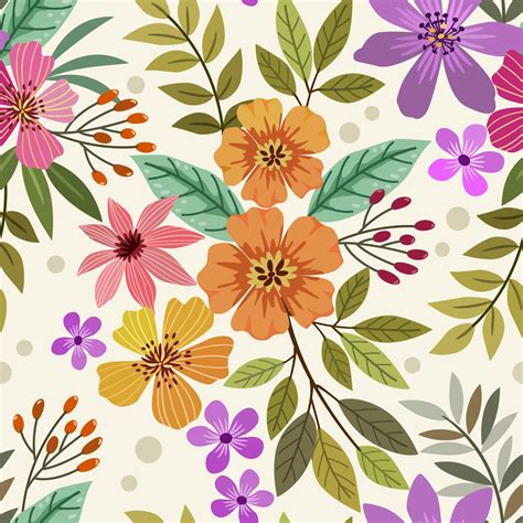 Colorful hand draw flowers seamless pattern. 11095885 Vector Art at ...