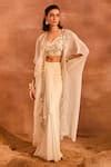 Buy Ivory Chanderi Silk, Georgette Irene Embellished Cape And Draped ...