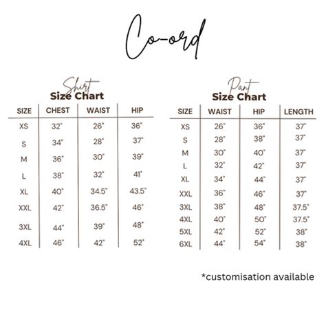 CO-ORDS SIZE CHART – Charu Sarawagi Label
