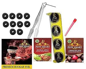 PUFF SMART Premium Herbal Flavors Double Apple, Chocolate, Tong, 1pcs ...