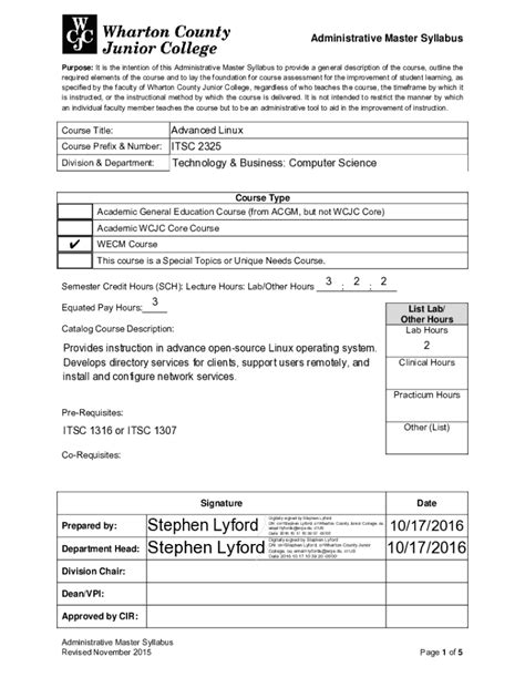 Fillable Online Purposes of a Syllabus - Teaching & Learning Innovation ...