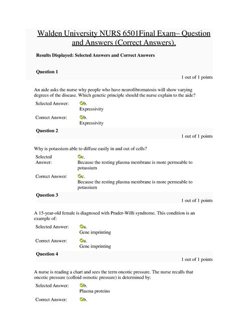 Walden University NURS 6501Final Exam– Question and Answers (Correct Answers) - Question 2 1 out ...