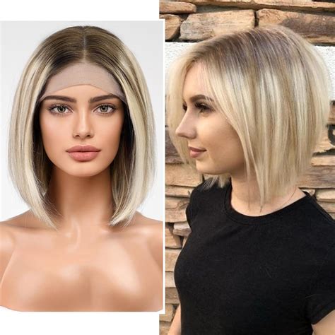 Amazon.com : KKU Ombre Blonde Human Hair Wigs for Women Mid Part ...