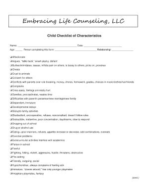Fillable Online Child Checklist of concernsdocxdocx Fax Email Print ...