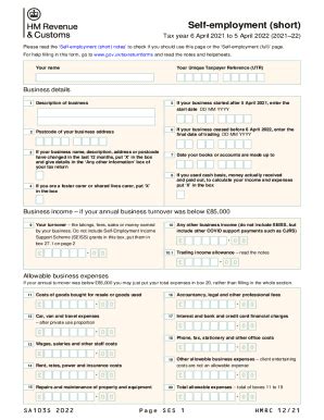 UK SA103S 2022 - Fill and Sign Printable Template Online