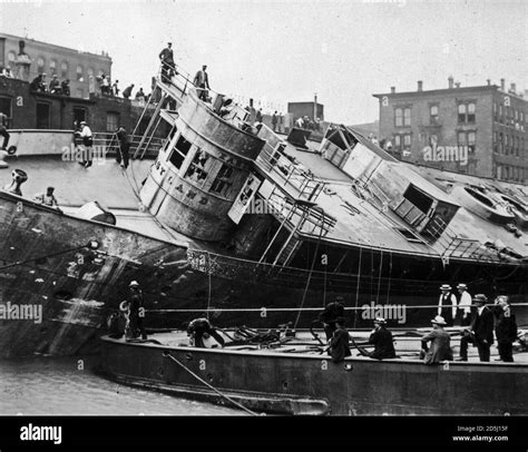 The SS Eastland being righted after the Eastland Disaster on the ...