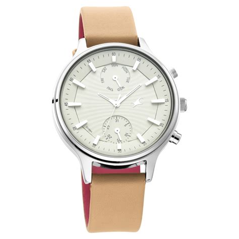 Buy Online Fastrack Ruffles Quartz Multifunction Beige Dial Leather ...
