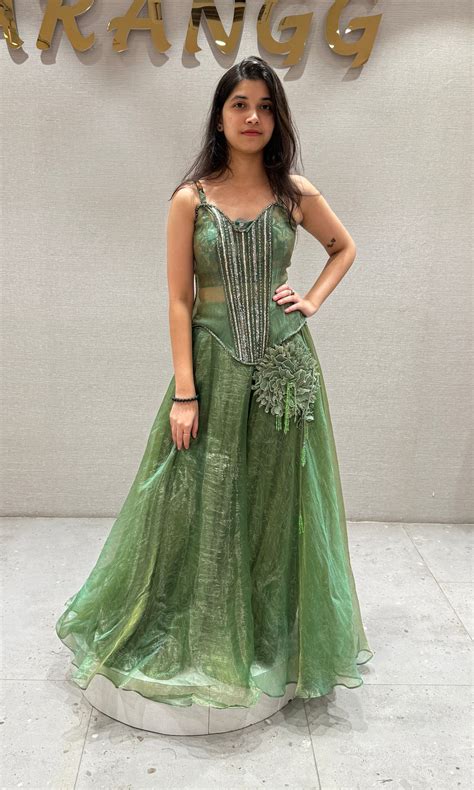 Green Floral Accent Corset Gown