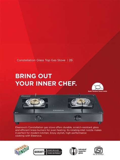Constellation Glass Top Gas Stove with 2 Brass Burners – Eleenova