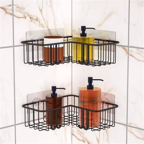Buy HEETA 2-Pack Corner Shower Caddy, Adhesive Bath Shelf with Hooks ...