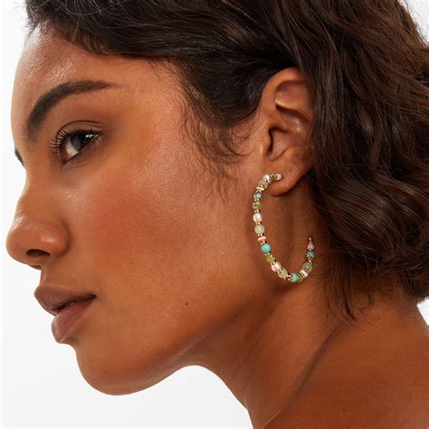 Turquoise Beaded Hoop Earrings - Accessorize India