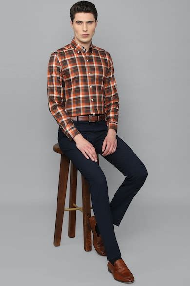 Buy Men Orange Slim Fit Check Full Sleeves Formal Shirt Online - 805084 ...