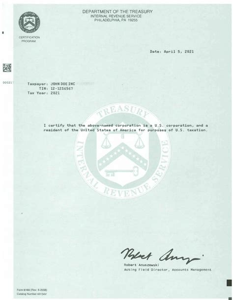 Samples of U.S. Residency Certifications - Form 6166 - O&G Tax and ...