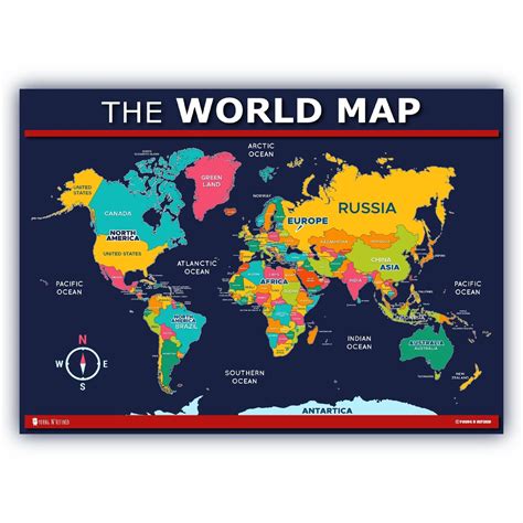 Classroom World Map Laminated World Map For Kids Wall Chart - 18x24 ...