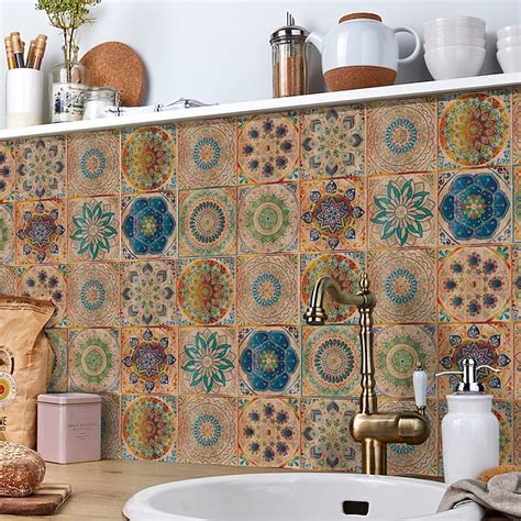 24PCS/48PCS Tile Stickers Creative Kitchen Bathroom Living Room Self ...