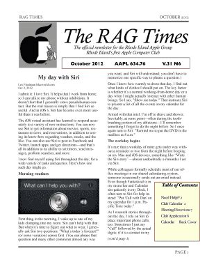 Fillable Online RAG TIMES OCTOBER 2012 The RAG Times The official ...
