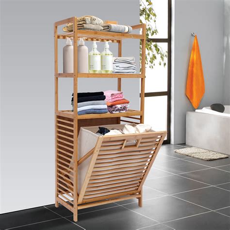 Loyalheartdy 3-Tier Bamboo Laundry Hamper, Storage Rack & Organizer ...
