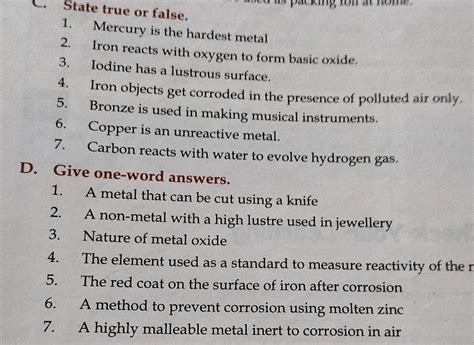 answer the following questions true / false and one word answers ...