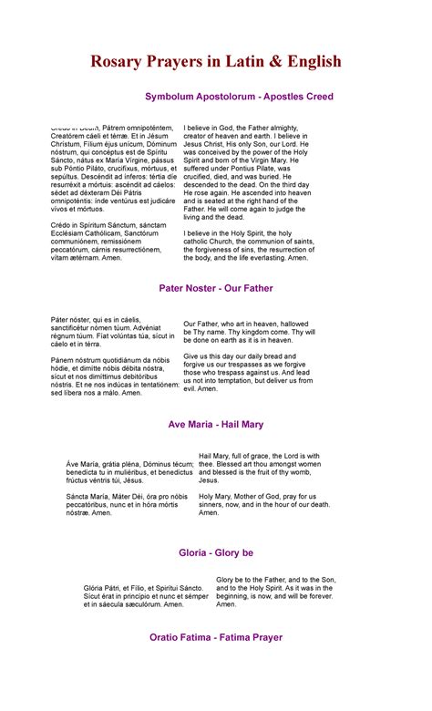Rosary Prayers in Latin - Et in Jésum Chrístum, Fílium éjus unícum ...