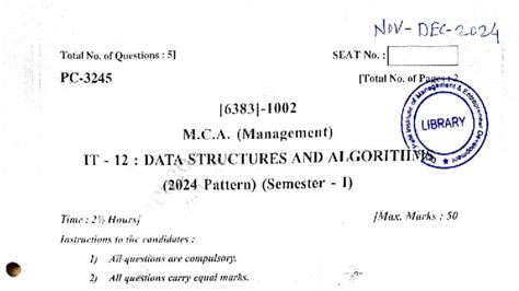 IT 12: Data Structures and Algorithms - Exam Questions (Nov-Dec 2024 ...