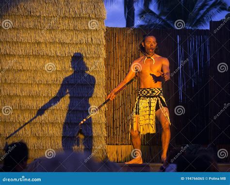 Man Dancer at a Traditional Island Breeze Luau on the Big Island of ...