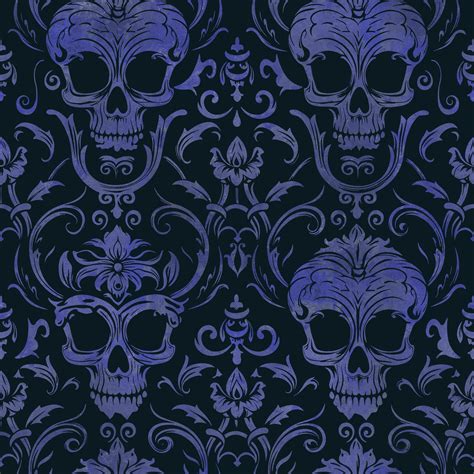 Buy Unique Dark Gothic Elegance Skull Damask Pattern Blue Black ...