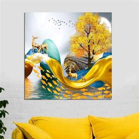 Maxstone Goldan Deer Wall Painting Scenery Abstract,for Living Room ...