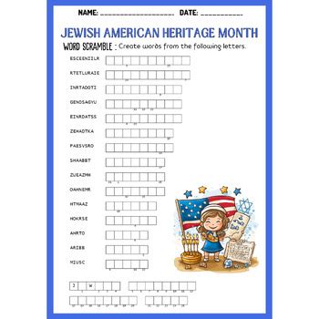 JEWISH AMERICAN HERITAGE MONTH bundle - word search & scramble & crossword