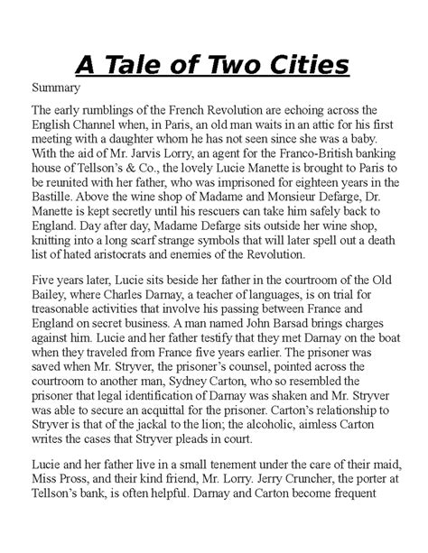 A Tale of Two Cities revision - A Tale of Two Cities Summary The early ...