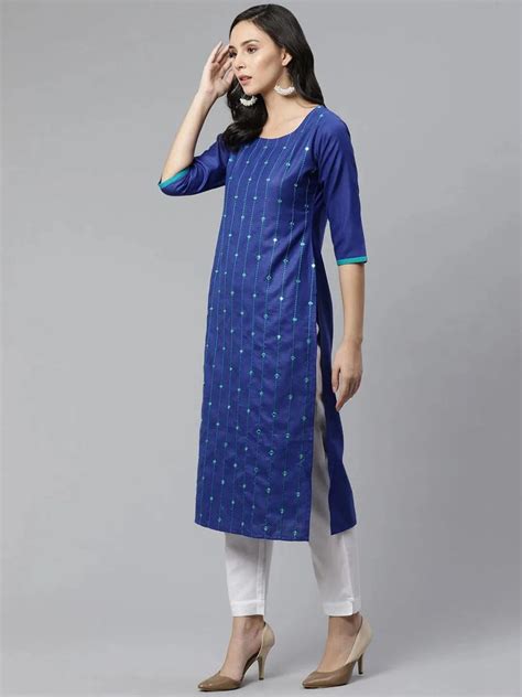 Buy Blue Mirror Work Cotton Kurta Online at Rs.519 | Libas