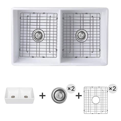 33 inch Fireclay Farmhouse Sink, Double Bowl Apron Front Farmhouse ...