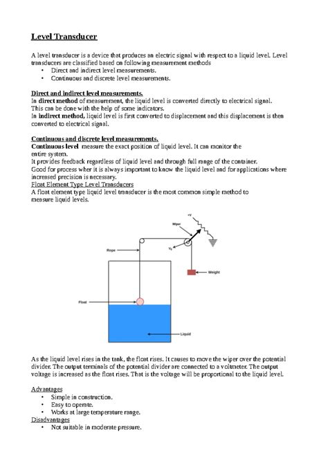 Unit 3 merged - Sensor - Level Transducer A level transducer is a ...