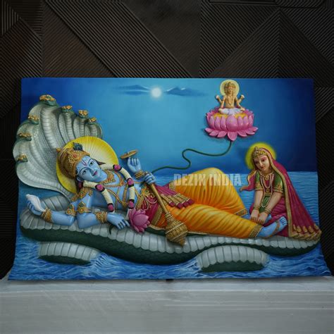 Shri Lakshmi Narayan on Sheshashayi Wall Mural | 4x6 ft Vishnu Decorat ...