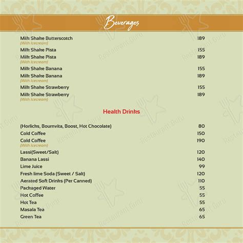 Menu at Aromas of Kodai, Kodaikanal