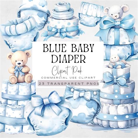 Baby Diapers Clipart, Blue Watercolor Baby Shower Games Clip Art, Nappy ...