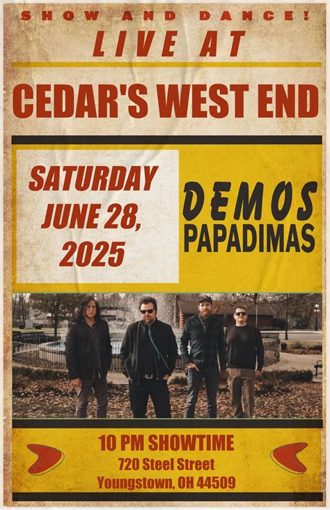 Demos Papadimas LIVE at Cedars West End, Cedars: West End, Youngstown ...