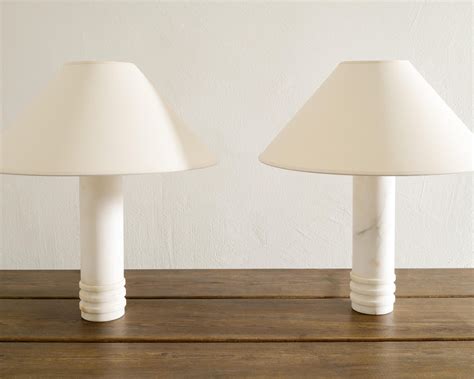 Pair of Swedish Cylinder Mid Century Marble Table Bed Lamps by Bergboms ...