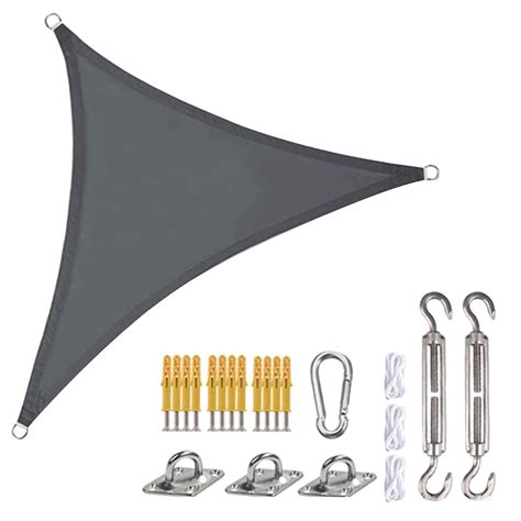 RnemiTe-amo 7.8'x7.8'x7.8' Gray Triangle Sun Shade Sail Outdoor Canopy,UV Block UV Resistant ...