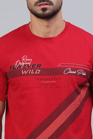 Classic Polo Men's Half Sleeve Red Crew Neck Slim Fit Printed T-Shirt