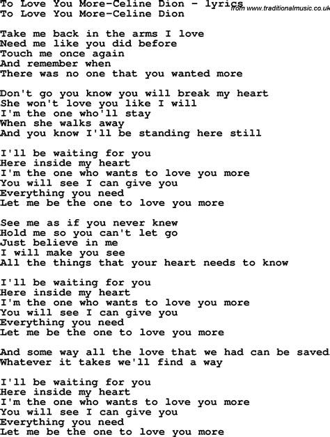 Love Song Lyrics for:To Love You More-Celine Dion
