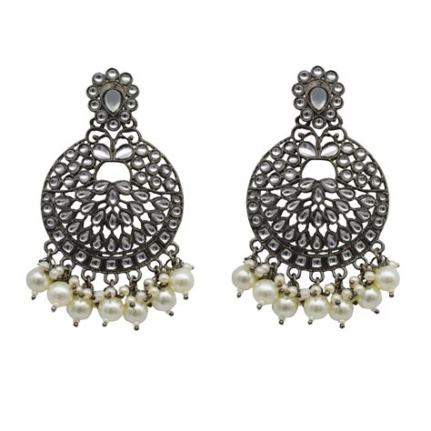 Nisha Silver Oxidized Statement Earrings – Teejh