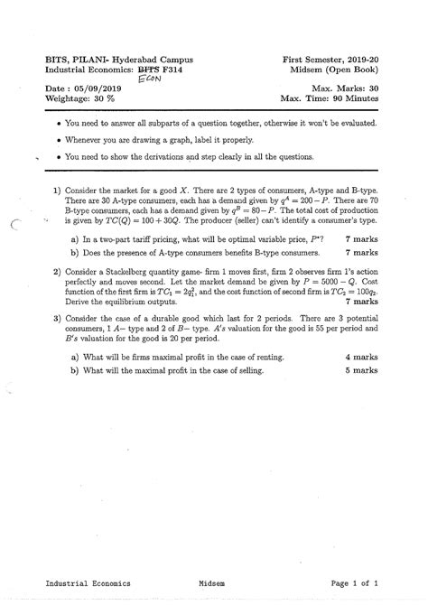 Mid Semester Question Paper - Maths - Studocu